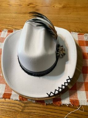 White Felt Fedora with Feather Accent